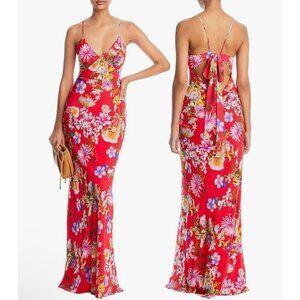 NWT Aqua Red Floral Halter Formal Maxi Dress‎ Size 12 Tie Back